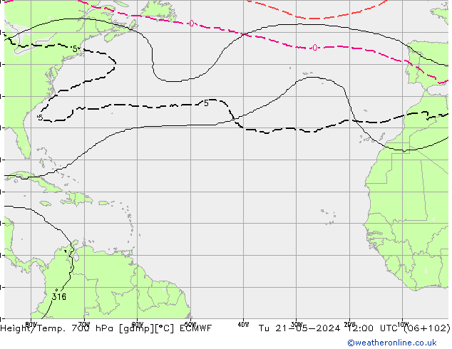 Height/Temp. 700 hPa ECMWF  21.05.2024 12 UTC