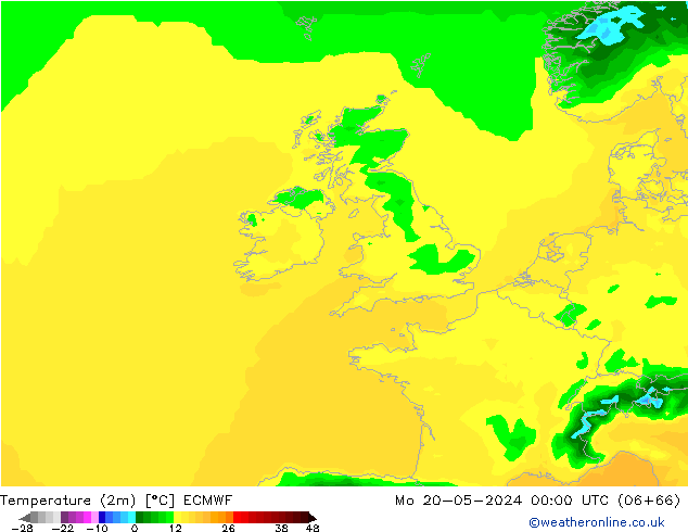 Temperature (2m) ECMWF Po 20.05.2024 00 UTC