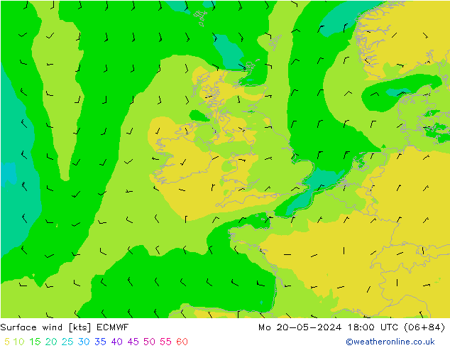 Surface wind ECMWF Mo 20.05.2024 18 UTC