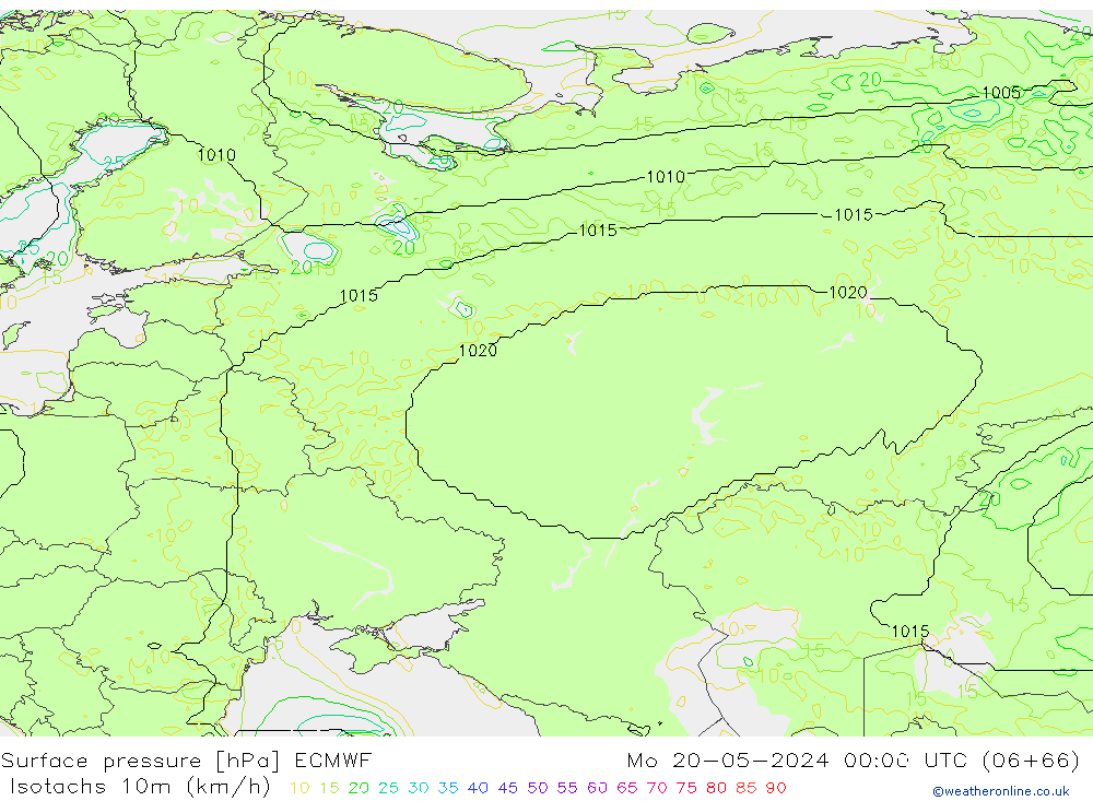 Eşrüzgar Hızları (km/sa) ECMWF Pzt 20.05.2024 00 UTC