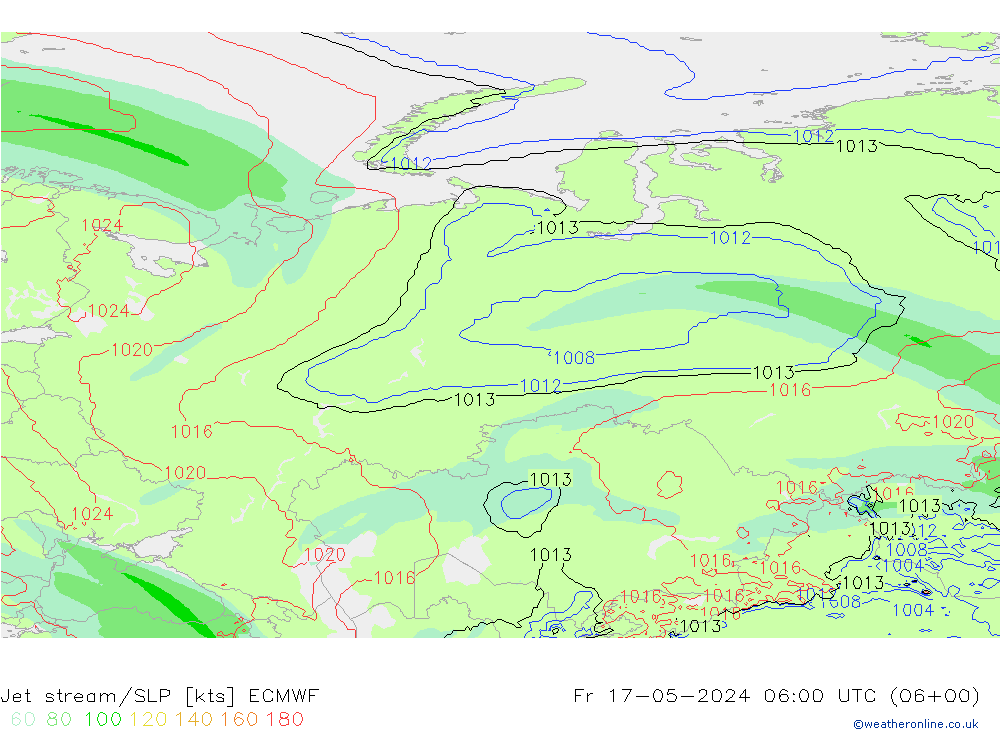 Straalstroom/SLP ECMWF vr 17.05.2024 06 UTC