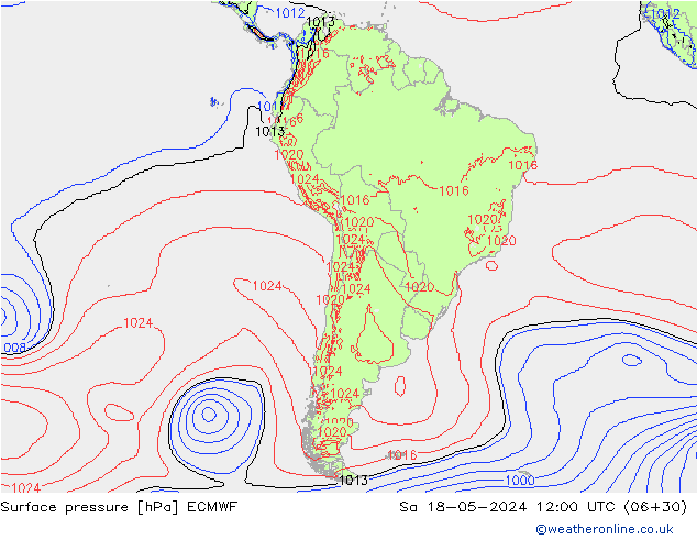 ciśnienie ECMWF so. 18.05.2024 12 UTC