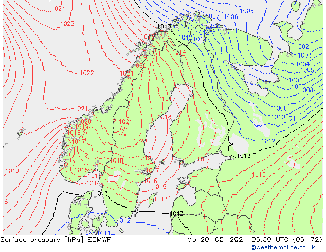 Presión superficial ECMWF lun 20.05.2024 06 UTC