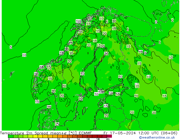 Temperatura 2m Spread ECMWF ven 17.05.2024 12 UTC