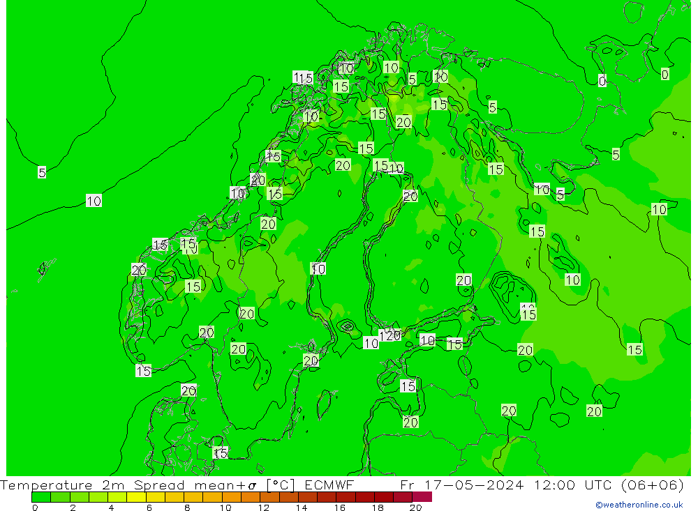 Temperaturkarte Spread ECMWF Fr 17.05.2024 12 UTC