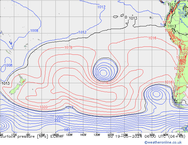 Atmosférický tlak ECMWF Ne 19.05.2024 06 UTC