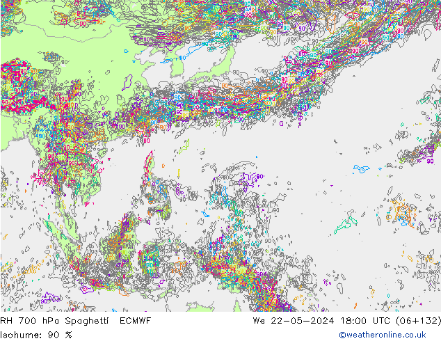 RH 700 hPa Spaghetti ECMWF St 22.05.2024 18 UTC