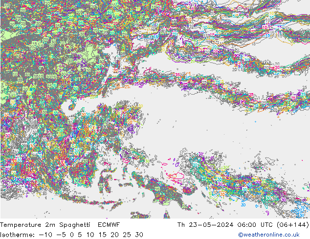 Temperature 2m Spaghetti ECMWF Th 23.05.2024 06 UTC
