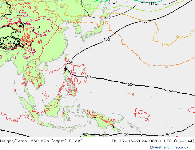 Height/Temp. 850 hPa ECMWF Th 23.05.2024 06 UTC