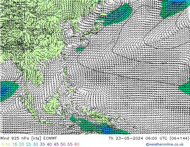 Wind 925 hPa ECMWF Čt 23.05.2024 06 UTC
