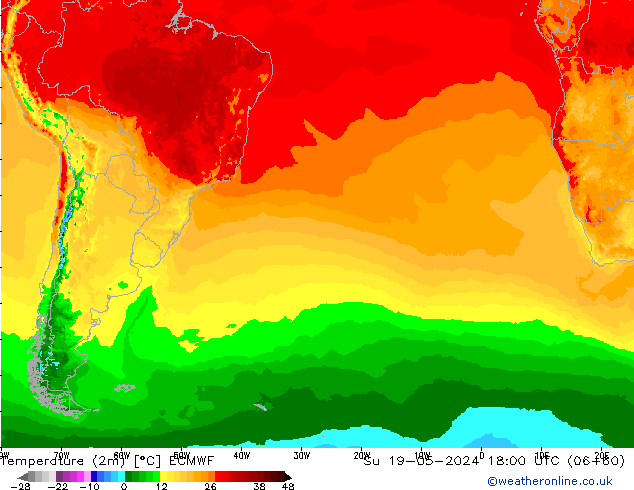 Temperatura (2m) ECMWF dom 19.05.2024 18 UTC