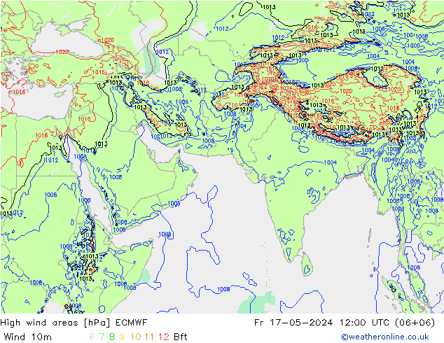 High wind areas ECMWF 星期五 17.05.2024 12 UTC