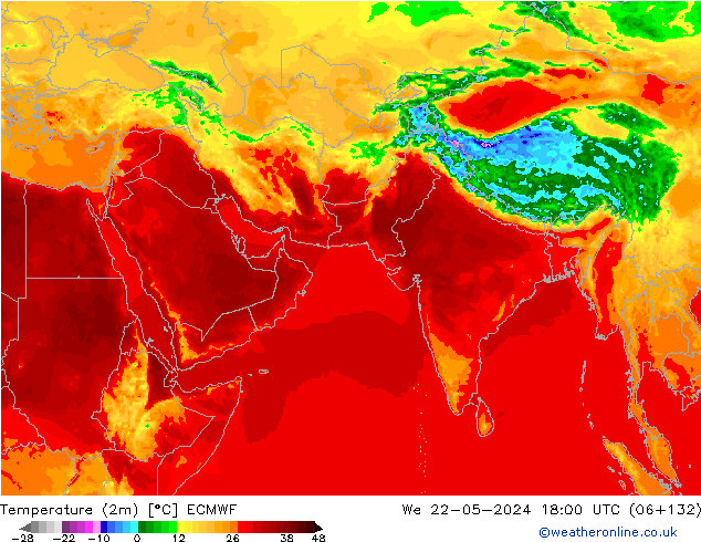 Temperatura (2m) ECMWF mer 22.05.2024 18 UTC