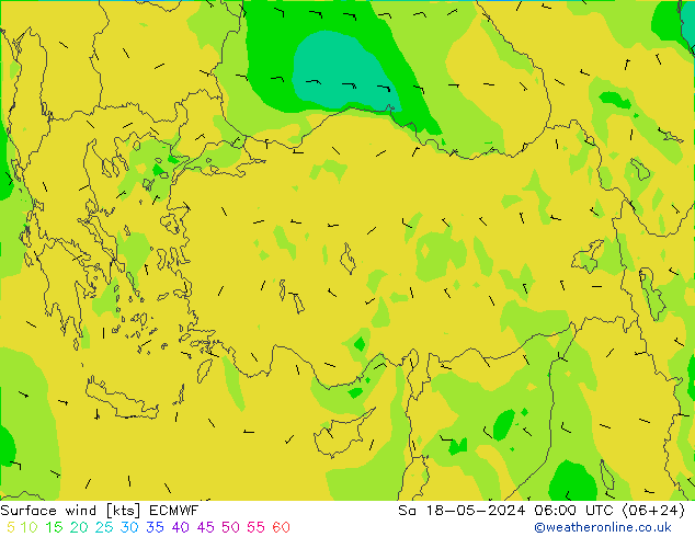 Surface wind ECMWF Sa 18.05.2024 06 UTC