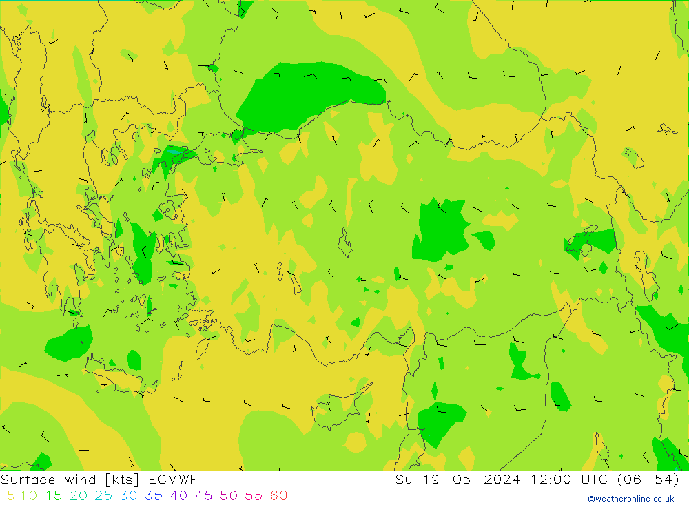 Rüzgar 10 m ECMWF Paz 19.05.2024 12 UTC
