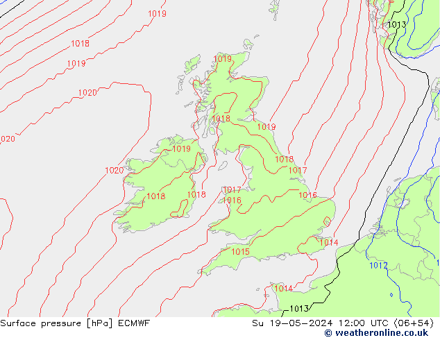 Luchtdruk (Grond) ECMWF zo 19.05.2024 12 UTC