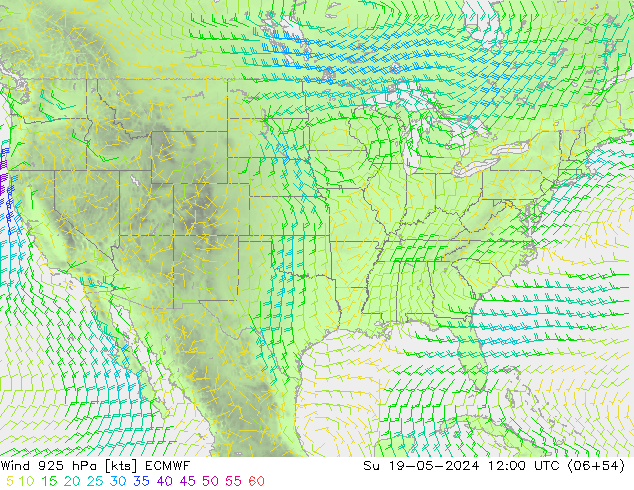 Vento 925 hPa ECMWF dom 19.05.2024 12 UTC