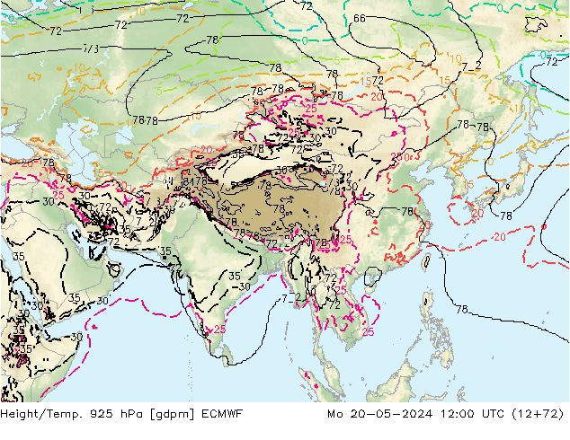 Height/Temp. 925 hPa ECMWF Mo 20.05.2024 12 UTC