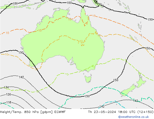 Geop./Temp. 850 hPa ECMWF jue 23.05.2024 18 UTC