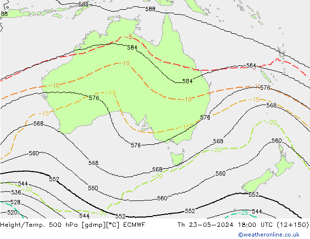Height/Temp. 500 hPa ECMWF Th 23.05.2024 18 UTC