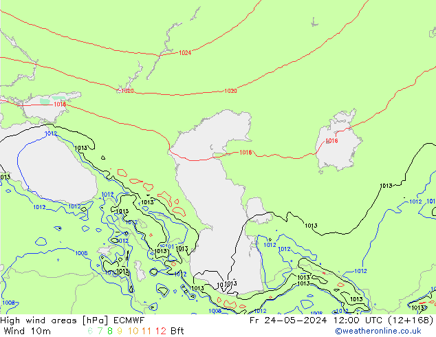 High wind areas ECMWF Fr 24.05.2024 12 UTC