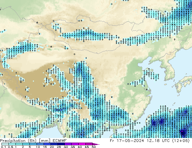 降水量 (6h) ECMWF 星期五 17.05.2024 18 UTC