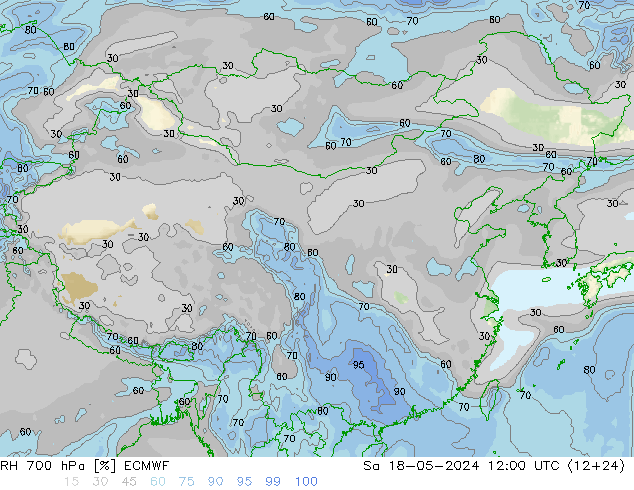 RH 700 hPa ECMWF 星期六 18.05.2024 12 UTC