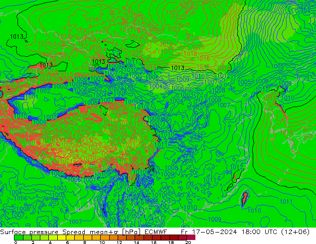 地面气压 Spread ECMWF 星期五 17.05.2024 18 UTC
