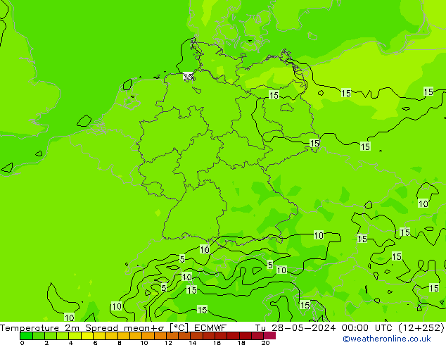 Temperature 2m Spread ECMWF Tu 28.05.2024 00 UTC