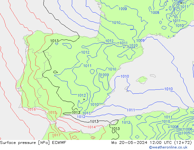 pressão do solo ECMWF Seg 20.05.2024 12 UTC