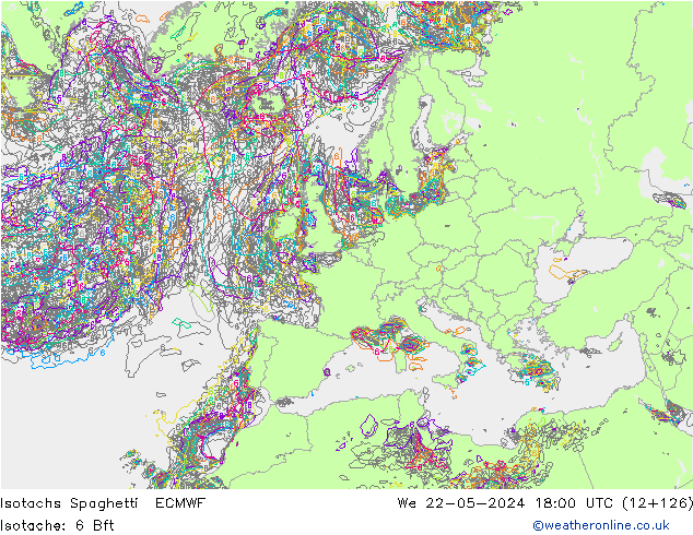 Isotachs Spaghetti ECMWF Qua 22.05.2024 18 UTC