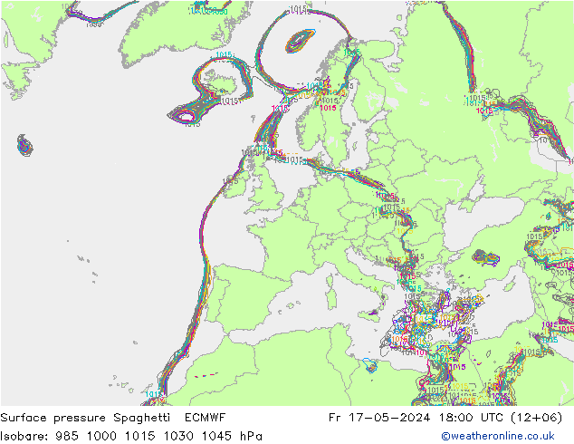 Bodendruck Spaghetti ECMWF Fr 17.05.2024 18 UTC