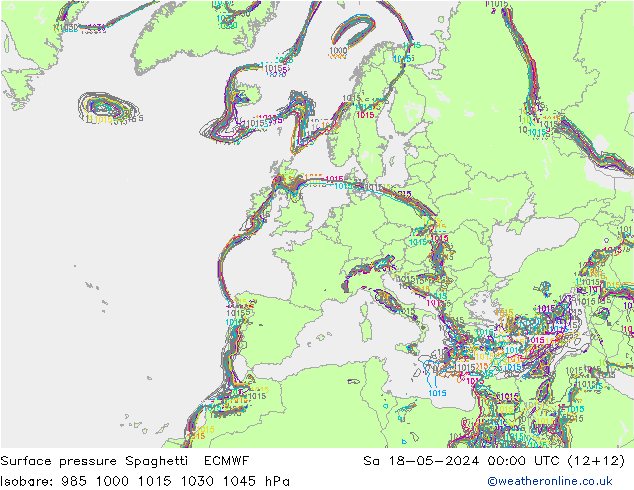 Pressione al suolo Spaghetti ECMWF sab 18.05.2024 00 UTC
