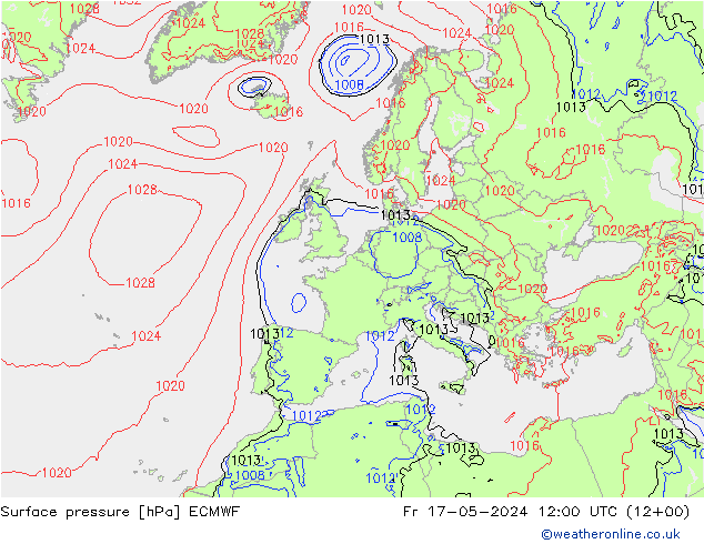 Luchtdruk (Grond) ECMWF vr 17.05.2024 12 UTC