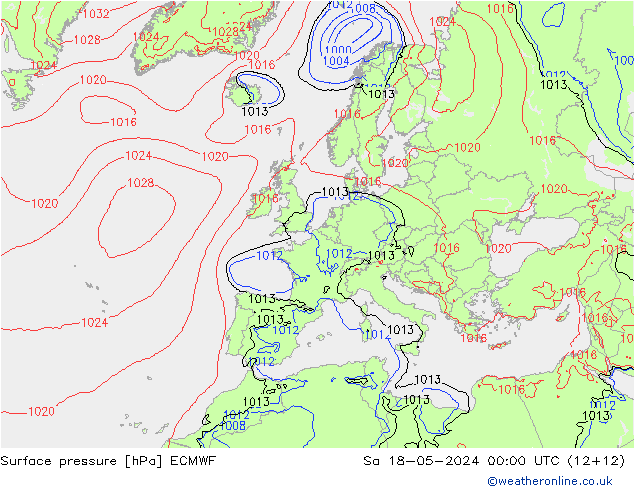 Pressione al suolo ECMWF sab 18.05.2024 00 UTC