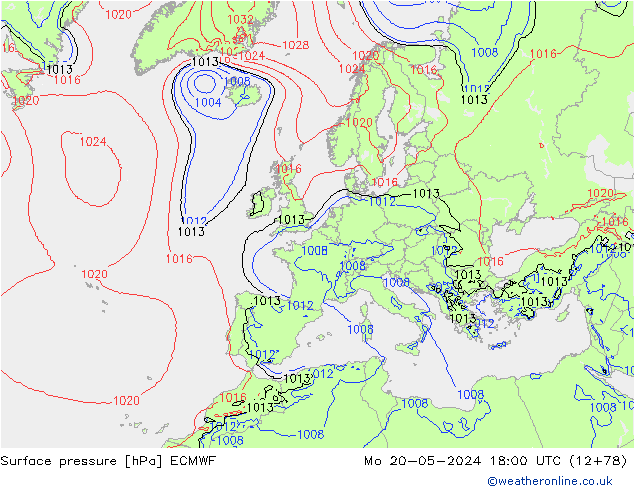 Surface pressure ECMWF Mo 20.05.2024 18 UTC