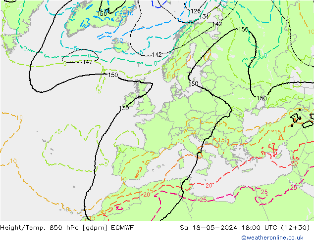 Géop./Temp. 850 hPa ECMWF sam 18.05.2024 18 UTC