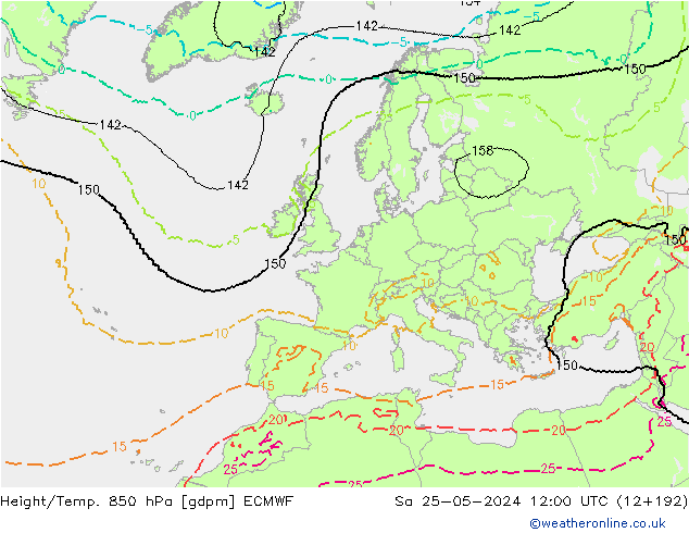 Yükseklik/Sıc. 850 hPa ECMWF Cts 25.05.2024 12 UTC