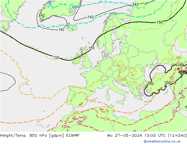 Yükseklik/Sıc. 850 hPa ECMWF Pzt 27.05.2024 12 UTC