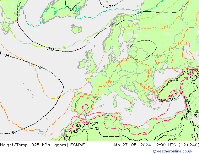 Height/Temp. 925 hPa ECMWF Mo 27.05.2024 12 UTC