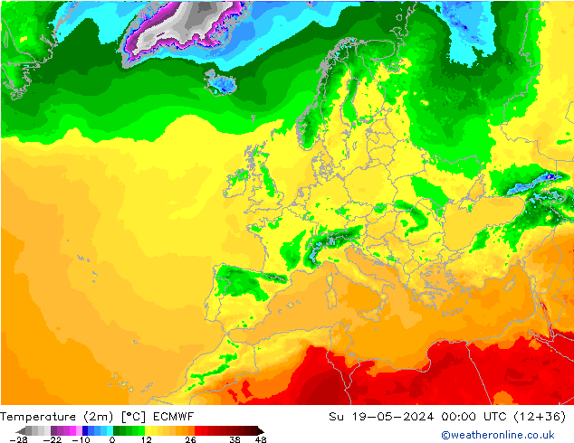 Sıcaklık Haritası (2m) ECMWF Paz 19.05.2024 00 UTC