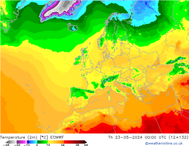 Sıcaklık Haritası (2m) ECMWF Per 23.05.2024 00 UTC