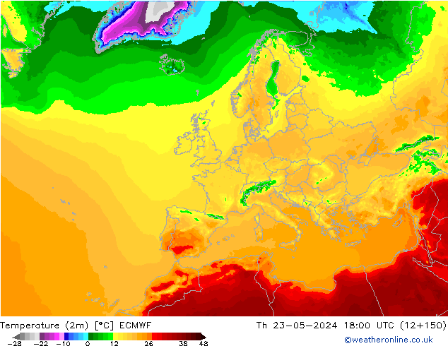 Sıcaklık Haritası (2m) ECMWF Per 23.05.2024 18 UTC