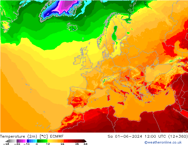 Sıcaklık Haritası (2m) ECMWF Cts 01.06.2024 12 UTC