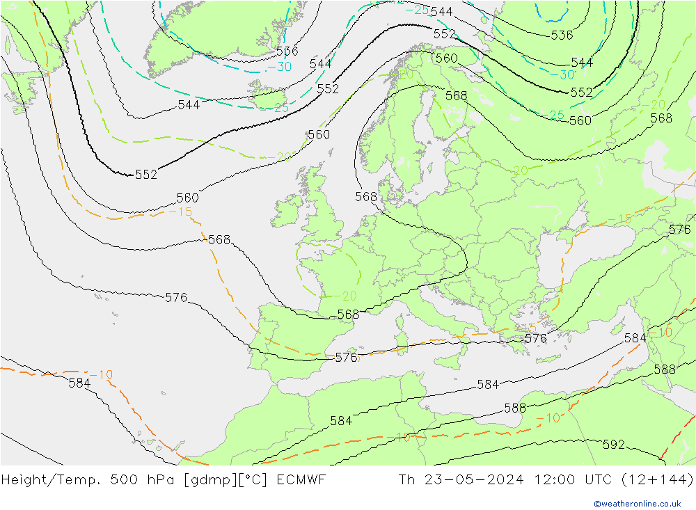 Yükseklik/Sıc. 500 hPa ECMWF Per 23.05.2024 12 UTC