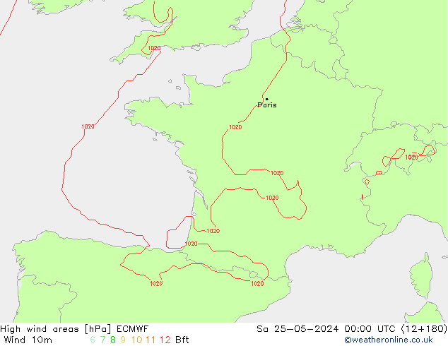 High wind areas ECMWF сб 25.05.2024 00 UTC