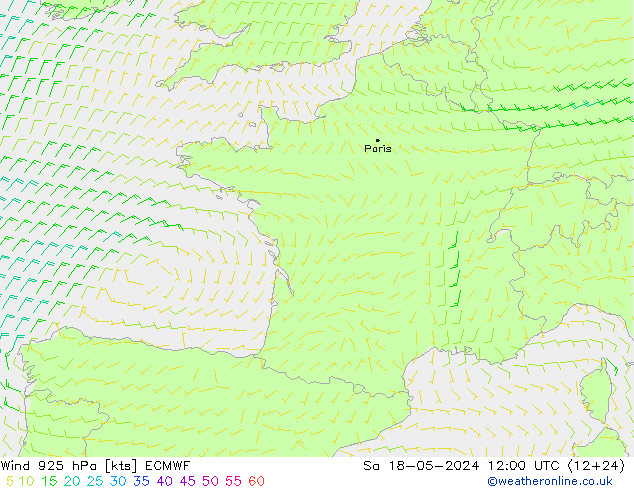 wiatr 925 hPa ECMWF so. 18.05.2024 12 UTC