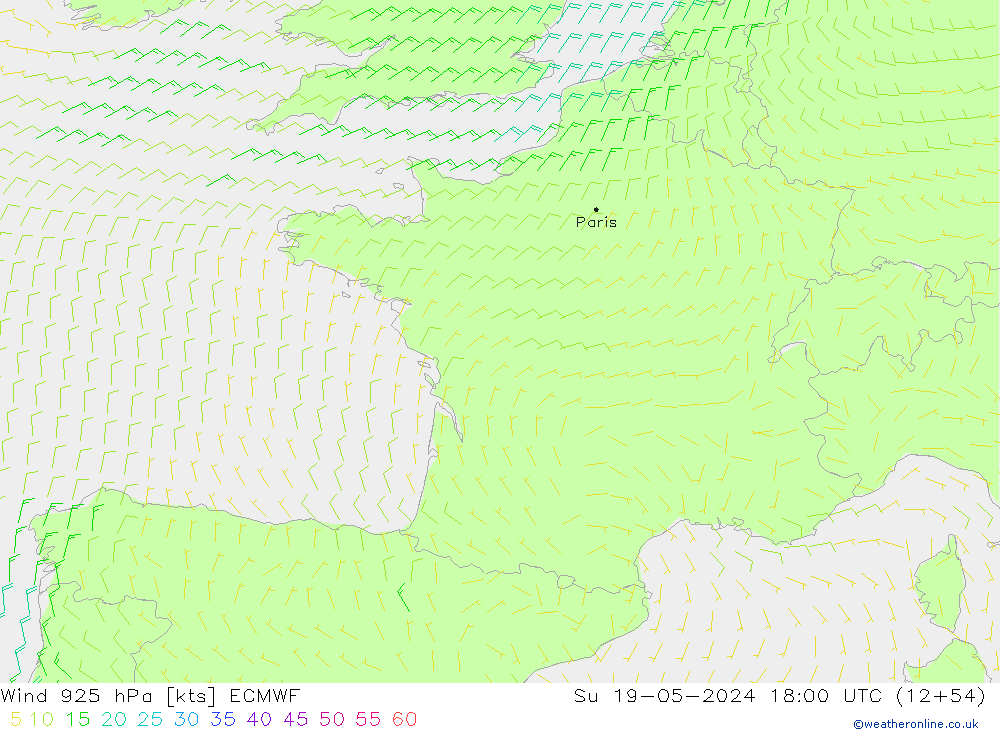 Vent 925 hPa ECMWF dim 19.05.2024 18 UTC