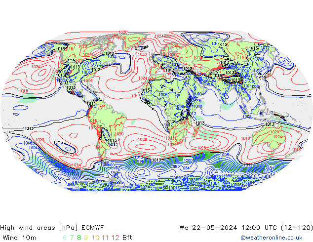 High wind areas ECMWF  22.05.2024 12 UTC