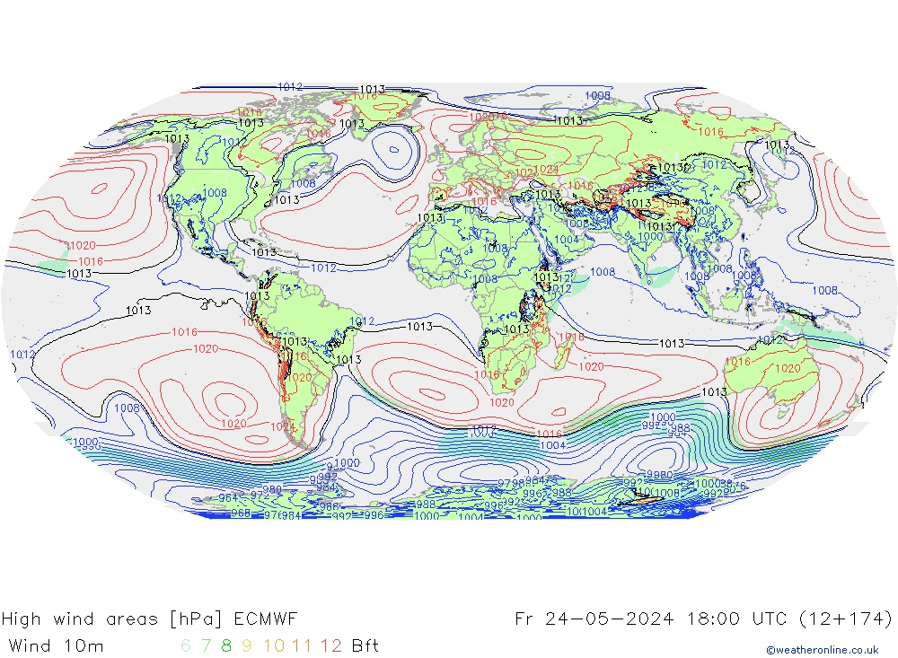 High wind areas ECMWF Sex 24.05.2024 18 UTC